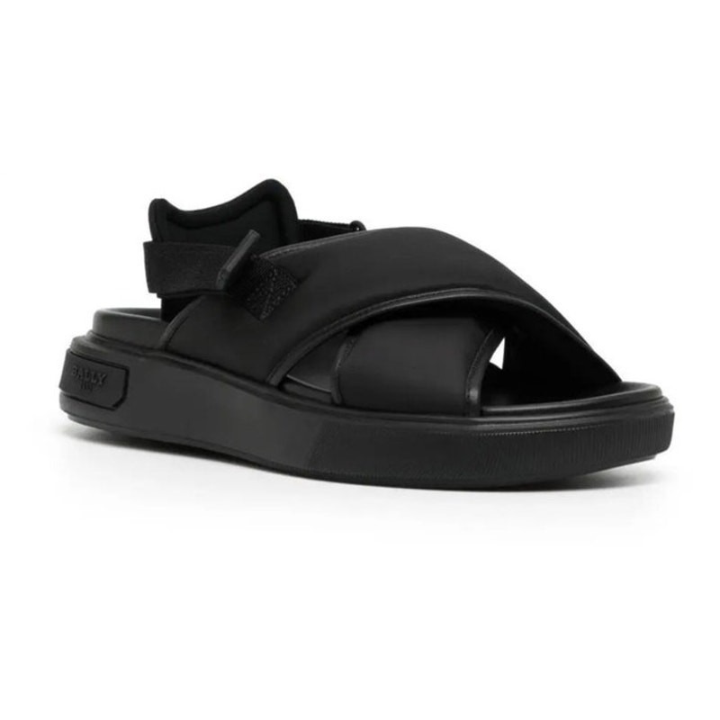 Bally Jodye Flat Sandals Womens 10.5 D Nylon Leather Cross Strap Minimalist